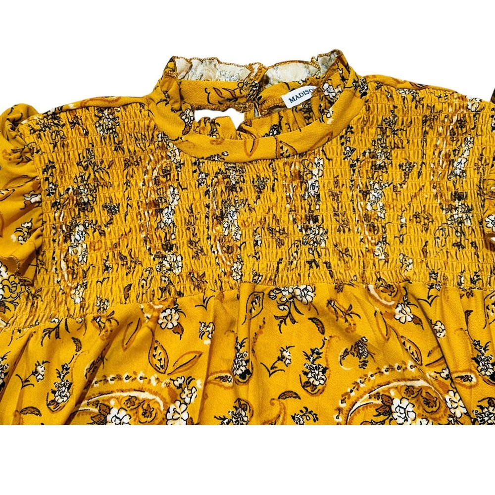 Madison + Hudson Gold Prairie Smocked Dress Size M Cottagecore Boho Country - Picture 6 of 13